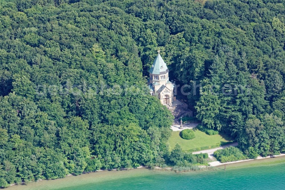 Aerial photograph Berg - Churches building the chapel St. Ludwig in Berg in the state Bavaria, Germany