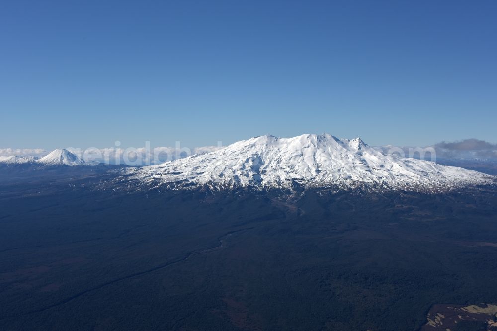 Tongariro National Park from above - Volcanoes and crater landscape Mount Ruapehn and Mount Ngauruhoe in Tongariro National Park in Manawatu-Wanganui, New Zealand