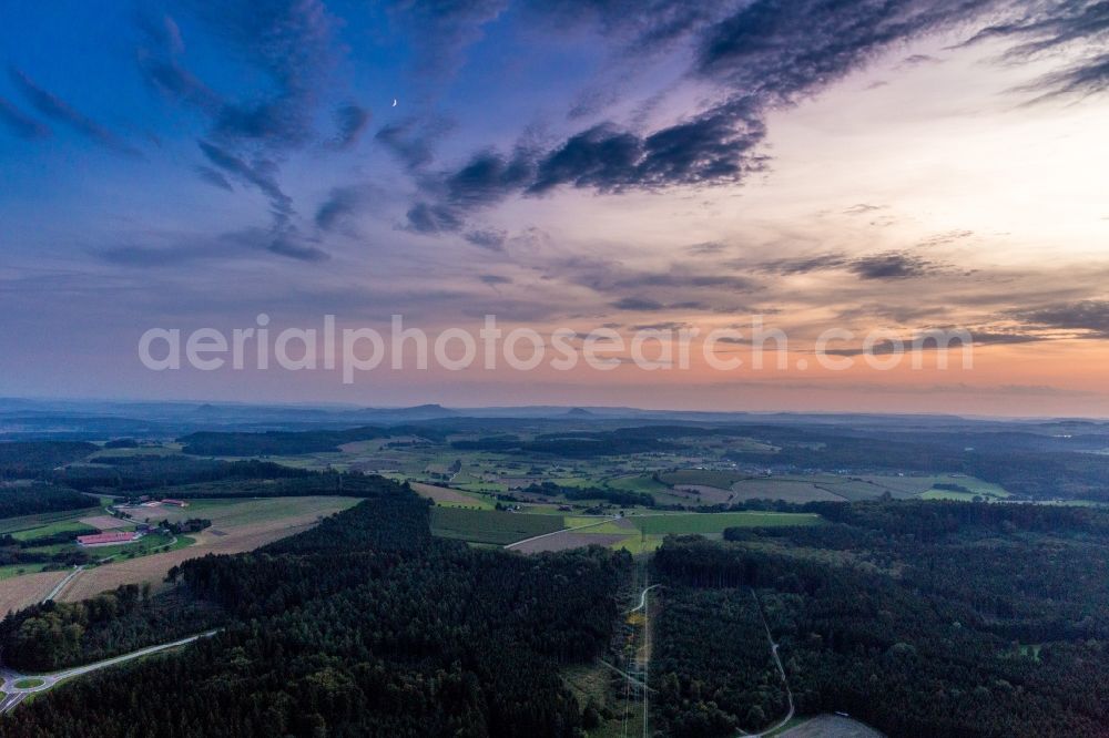 Aerial photograph Engen - Volcanoes landscape of Hegau during sunset in Engen in the state Baden-Wuerttemberg, Germany