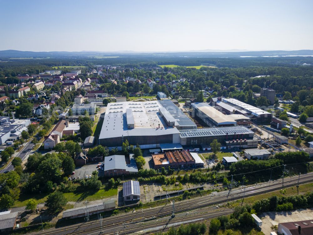 Aerial image Niesky - The Niesky wagon building has been closed since August 31, 2023, in Niesky in the state of Saxony, Germany