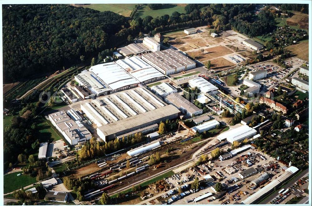 Bautzen/ Sachsen from the bird's eye view: Waggonbauwerk der BOMBARDIER TRANSPORTATION BERLIN in Bautzen / Sachsen.