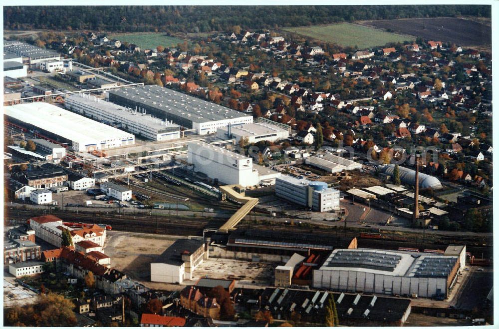 Ammendorf bei Halle from above - Waggonwerk Ammendorf der BOMBARDIER TRANSPORTATION / DWA GmbH in Ammendorf (südlich von Halle / Saale - Sachsen - Anhalt).