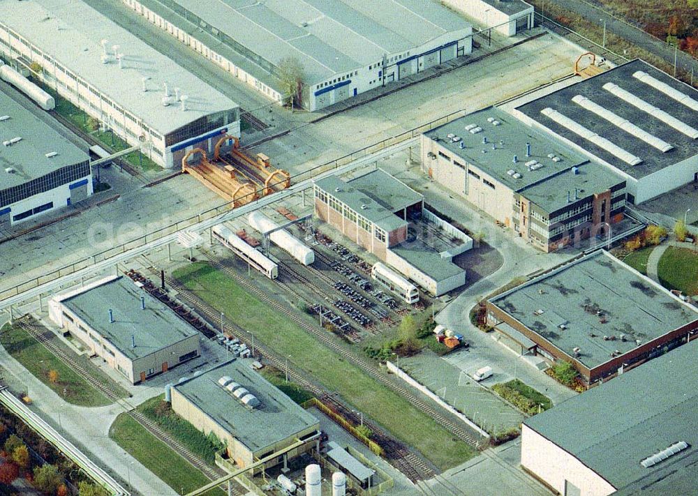 Ammendorf bei Halle from above - Waggonwerk Ammendorf der BOMBARDIER TRANSPORTATION / DWA GmbH in Ammendorf (südlich von Halle / Saale - Sachsen - Anhalt).