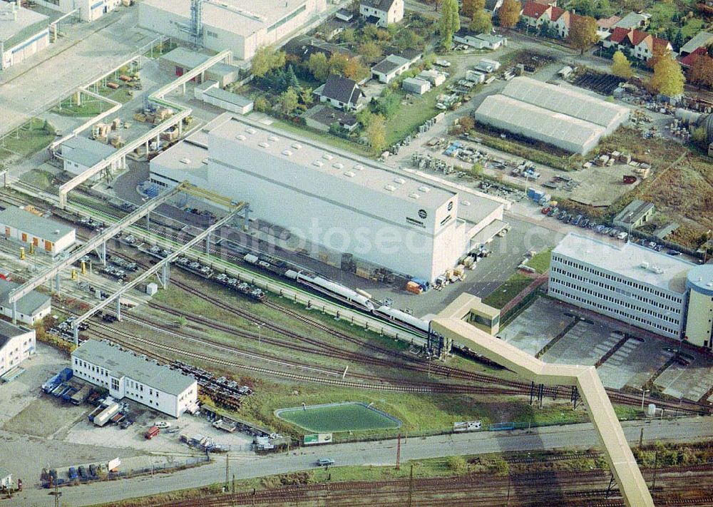 Ammendorf bei Halle from above - Waggonwerk Ammendorf der BOMBARDIER TRANSPORTATION / DWA GmbH in Ammendorf (südlich von Halle / Saale - Sachsen - Anhalt).