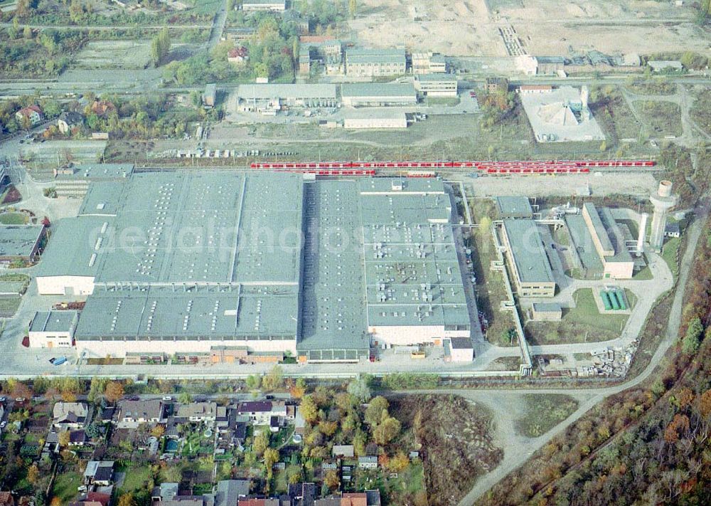 Ammendorf bei Halle from above - Waggonwerk Ammendorf der BOMBARDIER TRANSPORTATION / DWA GmbH in Ammendorf (südlich von Halle / Saale - Sachsen - Anhalt).