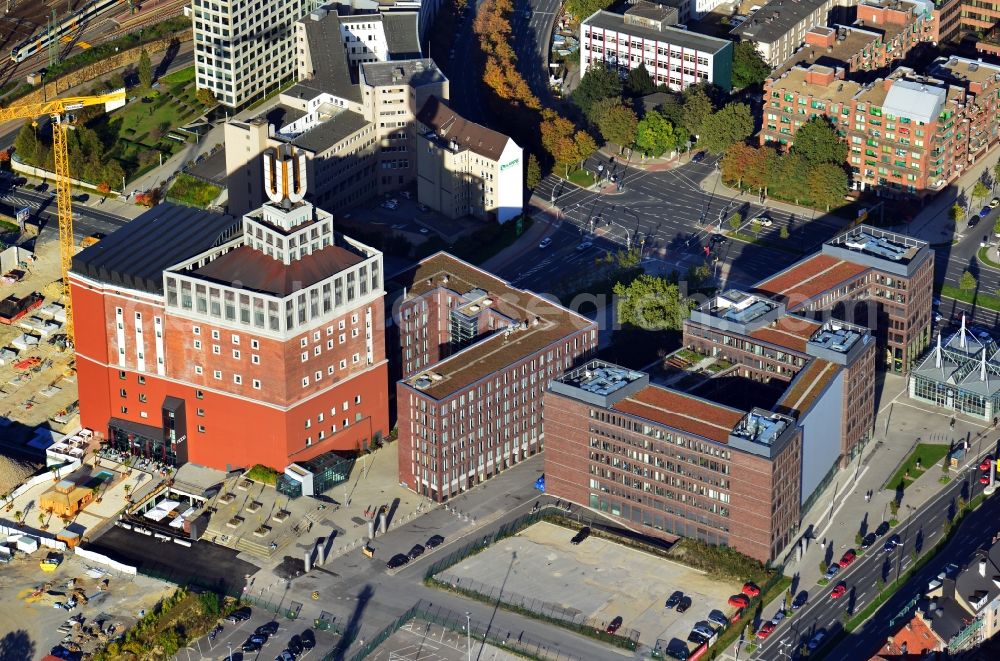 Dortmund from the bird's eye view: Landmark Dortmunder U close to the city center of Dortmund in the Ruhr region in the state of North Rhine - Westphalia. The industrial complex and tower was originally home to the Union brewery. Today it is a culture, arts and creative hub and is home to the Museum Ostwall