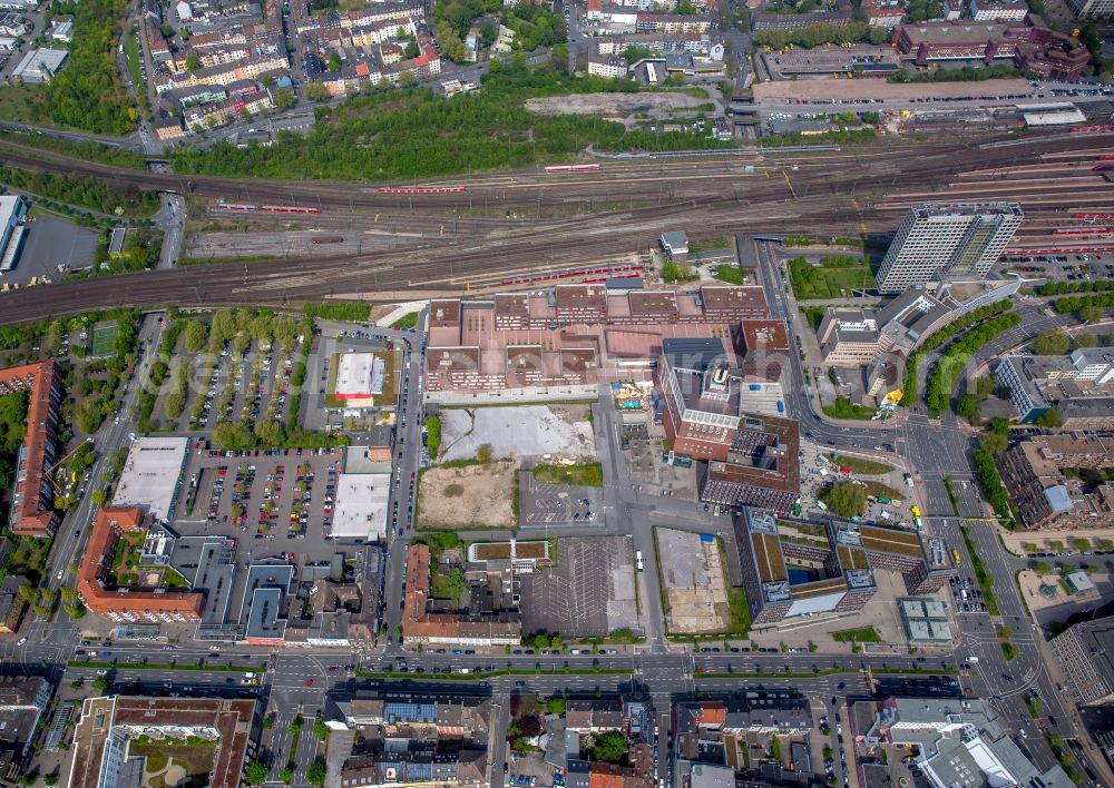 Dortmund from above - Landmark Dortmunder U close to the city center of Dortmund in the Ruhr region in the state of North Rhine - Westphalia. The industrial complex and tower was originally home to the Union brewery. Today it is a culture, arts and creative hub and is home to the Museum Ostwall