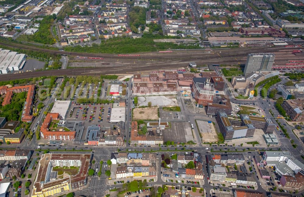 Dortmund from the bird's eye view: Landmark Dortmunder U close to the city center of Dortmund in the Ruhr region in the state of North Rhine - Westphalia. The industrial complex and tower was originally home to the Union brewery. Today it is a culture, arts and creative hub and is home to the Museum Ostwall