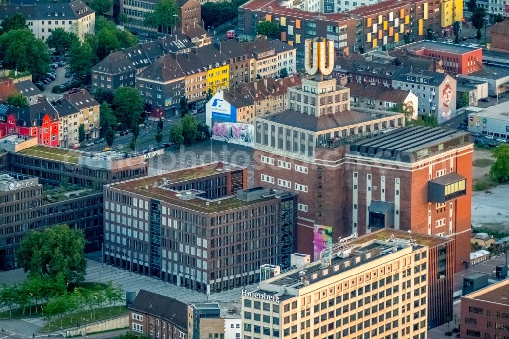 Aerial photograph Dortmund - Landmark Dortmunder U close to the city center of Dortmund in the Ruhr region in the state of North Rhine - Westphalia. The industrial complex and tower was originally home to the Union brewery. Today it is a culture, arts and creative hub and is home to the Museum Ostwall