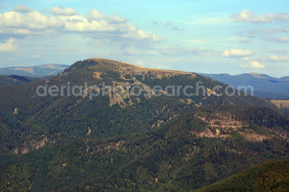 Aerial image Schönenberg - Forest and mountain scenery with summit of Belchen in the Black Forest in Schoenenberg in the state Baden-Wurttemberg, Germany