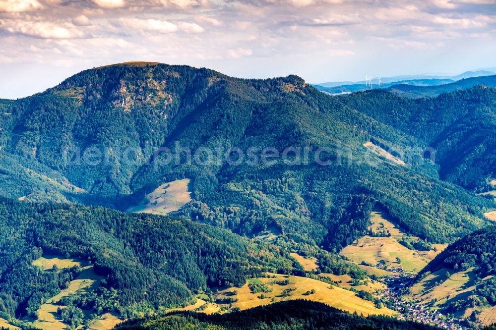 Aerial image Kleines Wiesental - Forest and mountain scenery Belchen in Suedschwarzwald in Kleines Wiesental in the state Baden-Wurttemberg, Germany