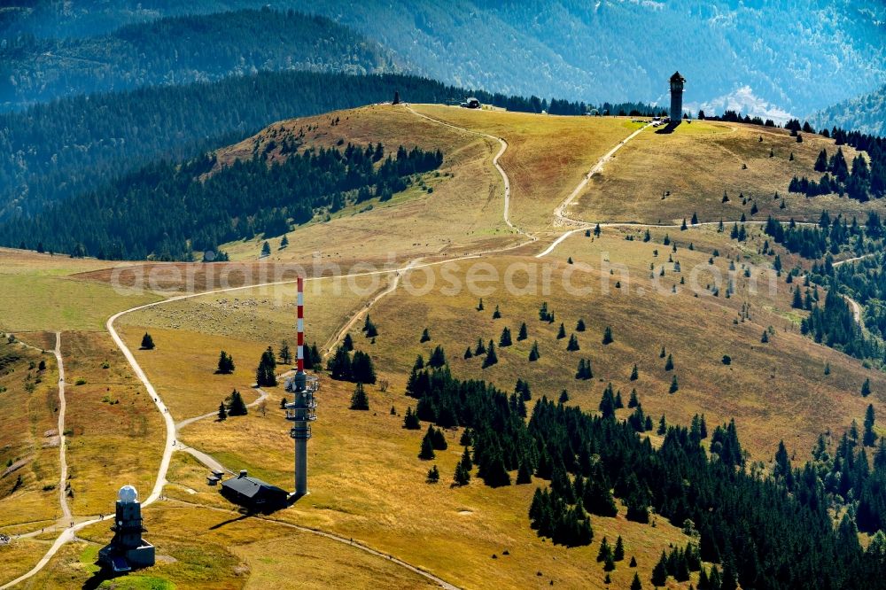 Feldberg (Schwarzwald) from the bird's eye view: Forest and mountain scenery in Feldberg (Schwarzwald) in the state Baden-Wurttemberg, Germany