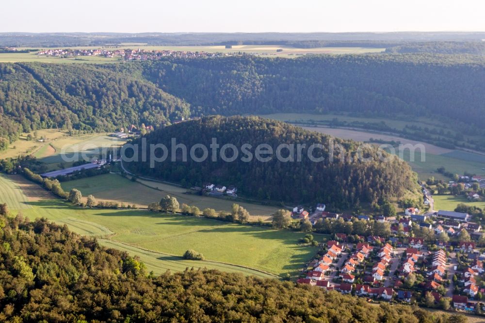 Aerial image Schelklingen - Forest and mountain scenery Heart-Jesus-Mountain in Schelklingen in the state Baden-Wurttemberg, Germany