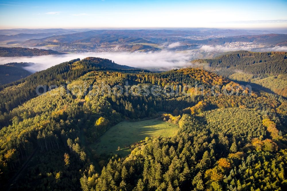 Arnsberg from above - Forest and mountain scenery of the Lattenberg in Arnsberg in the state North Rhine-Westphalia