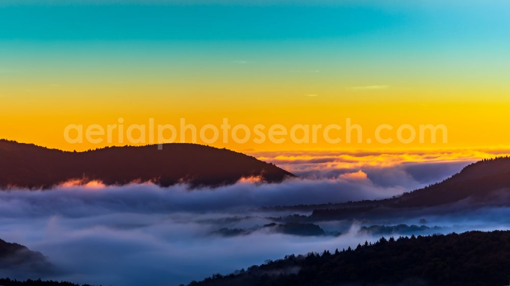 Aerial image Lindelbrunn - Forest and mountain scenery in Lindelbrunn in the state Rhineland-Palatinate, Germany