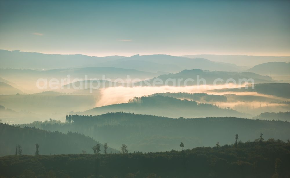 Aerial image Meschede - Forest and mountain scenery in Meschede in the state North Rhine-Westphalia