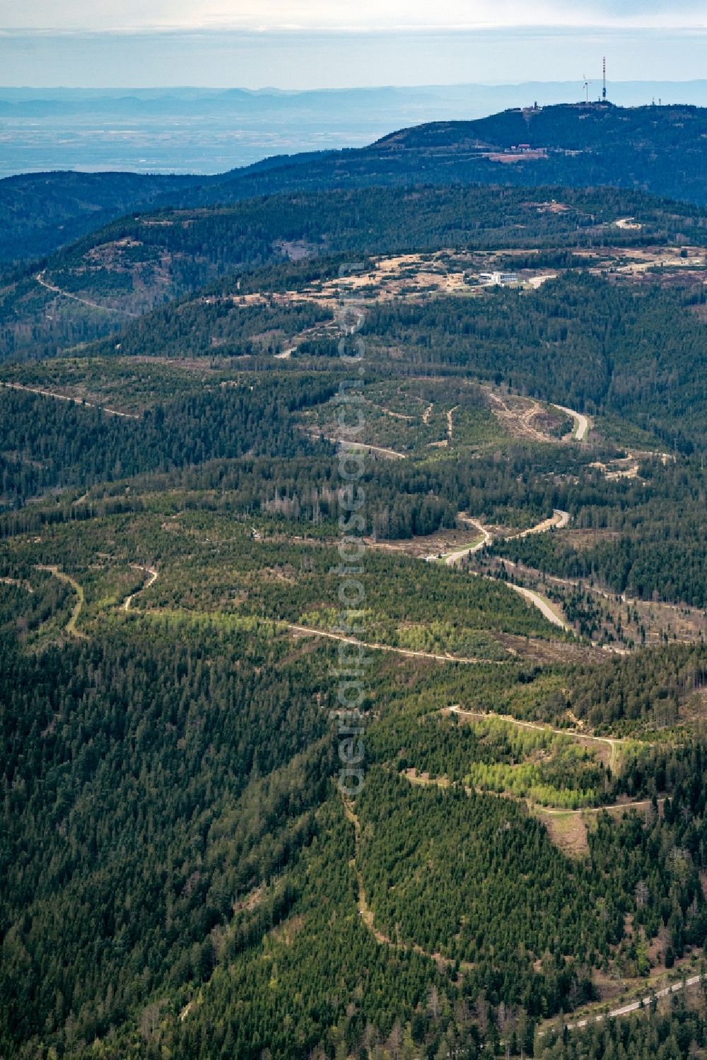 Achern from above - Forest and mountain scenery im Nordschwarzwald along the B500 bei Hornisgrinde in Achern in the state Baden-Wuerttemberg, Germany