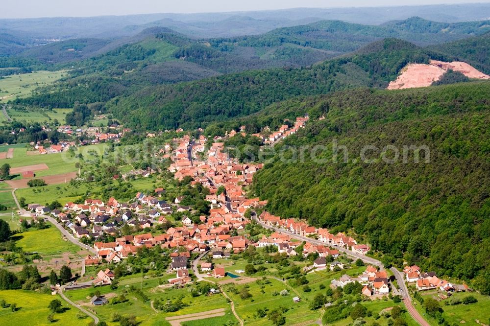 Aerial image Offwiller - Forest and mountain scenery in Offwiller in Grand Est, France