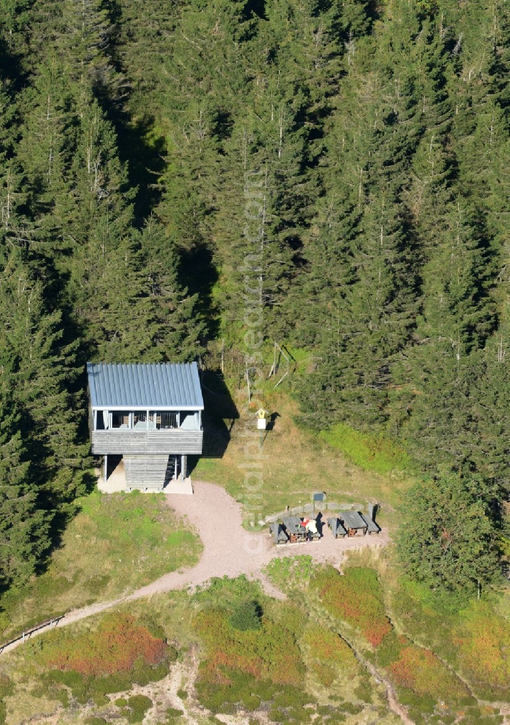 Aerial image Gehlberg - Forest and mountain scenery on Plaenckners Aussicht Grosser Beerberg in Gehlberg in the state Thuringia