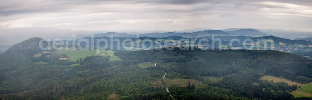 Poppenhausen (Wasserkuppe) from the bird's eye view: Forest and mountain scenery in Poppenhausen (Wasserkuppe) in the state Hesse, Germany