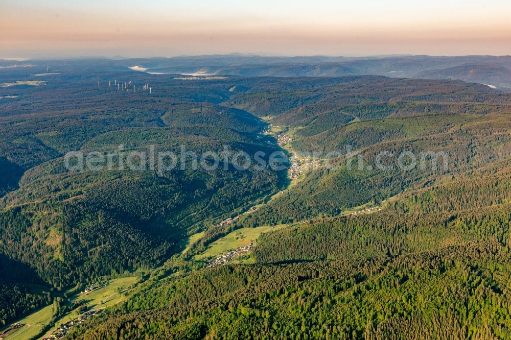 Aerial photograph Bad Wildbad - Forest and mountain scenery of Black Forest with Enz valley near Bad Wildbad in the state Baden-Wurttemberg, Germany