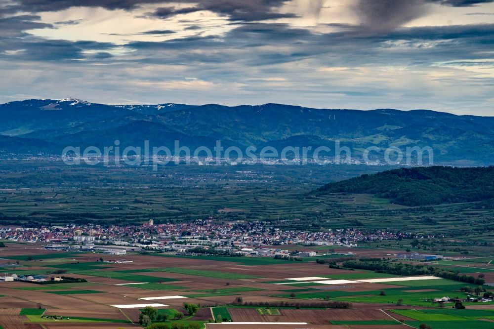 Aerial image Gundelfingen - Forest and mountain scenery of Schwarzwald vom Kaiserstuhl aus gesehen in the state Baden-Wuerttemberg, Germany