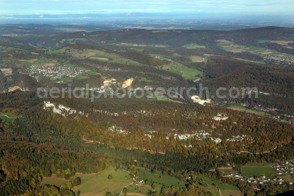 Aerial photograph Bärschwil - Forest and mountain scenery in the Swiss Jura mountains near Baerschwil in the canton Solothurn, Switzerland