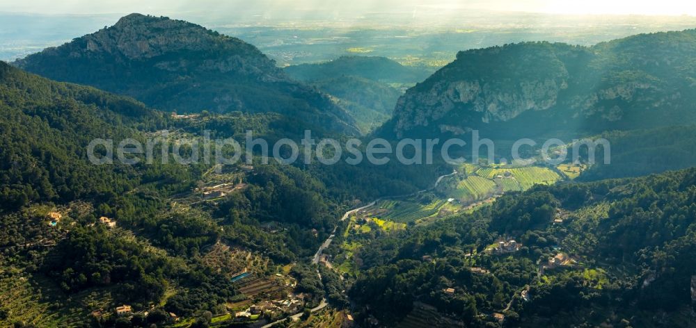 Valldemossa from above - Forest and mountain scenery in Valldemossa in Balearic island of Mallorca, Spain