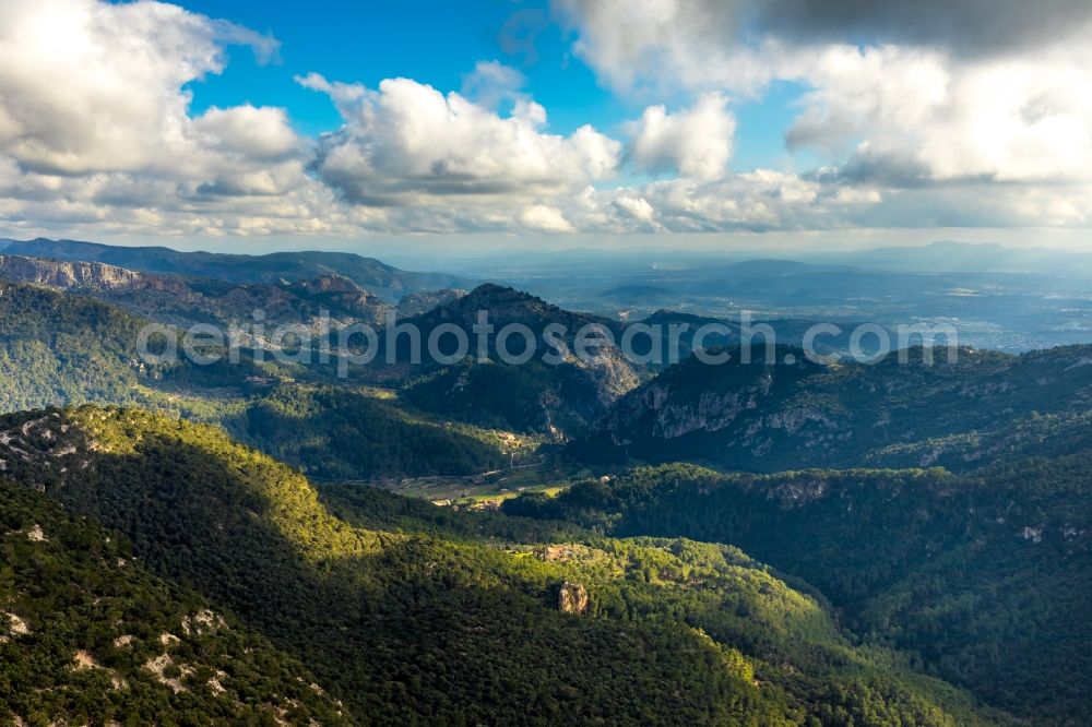 Valldemossa from the bird's eye view: Forest and mountain scenery in Valldemossa in Balearic island of Mallorca, Spain