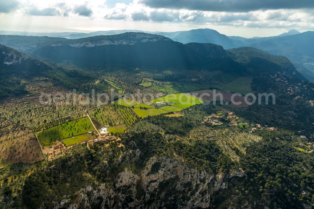 Valldemossa from the bird's eye view: Forest and mountain scenery in Valldemossa in Balearic island of Mallorca, Spain