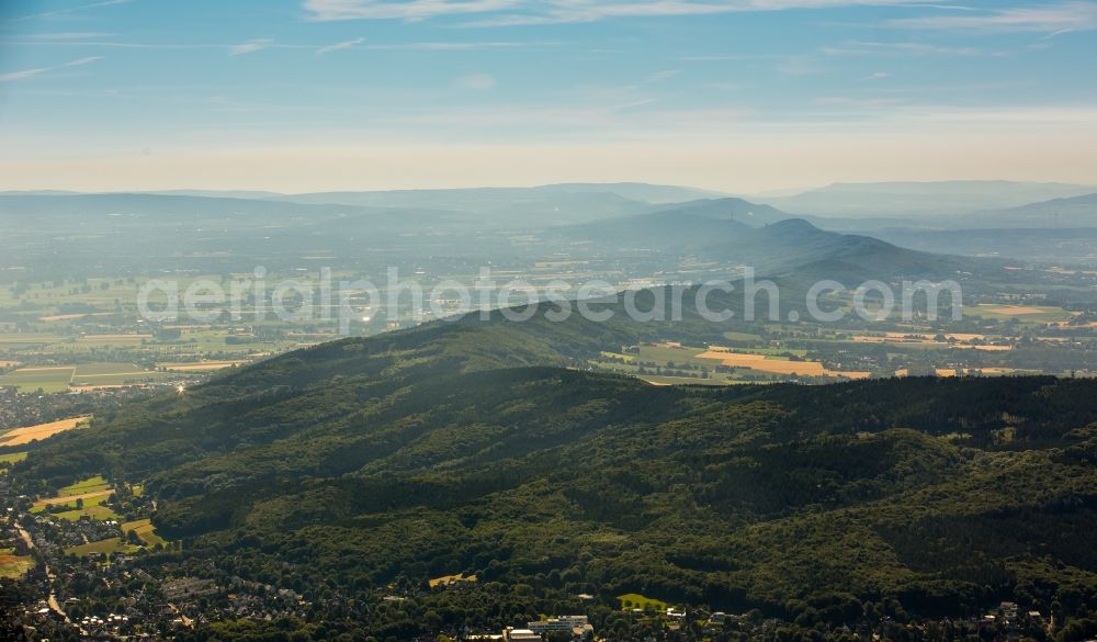 Aerial image Lübbecke - Forest and mountain scenery of Weserbergland in Luebbecke in the state North Rhine-Westphalia