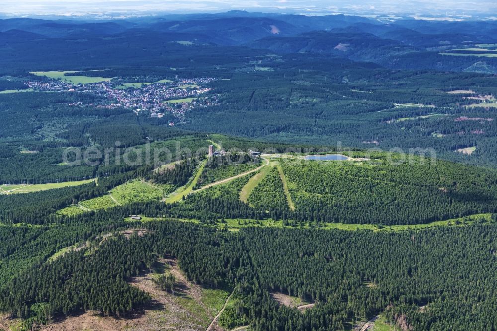 Aerial image Braunlage - Forest and mountain scenery at Wurmberg in Braunlage in the state Lower Saxony, Germany