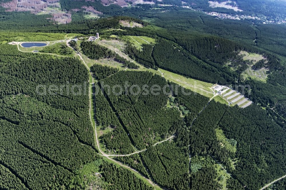 Braunlage from above - Forest and mountain scenery at Wurmberg in Braunlage in the state Lower Saxony, Germany