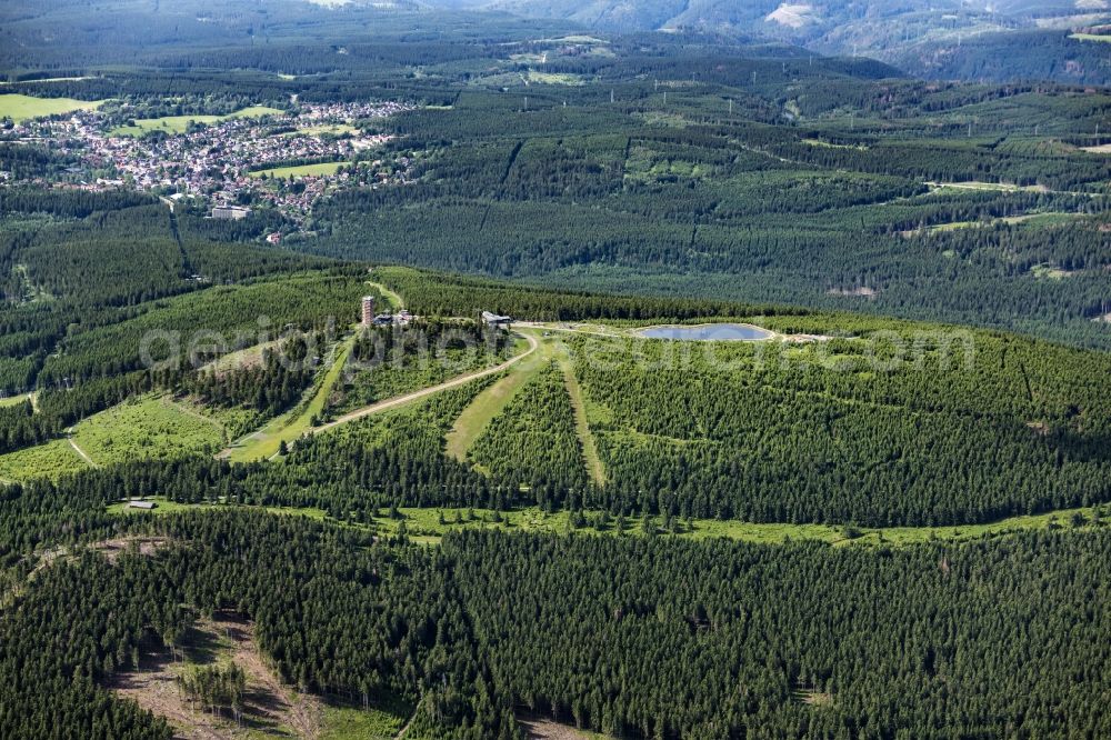 Braunlage from the bird's eye view: Forest and mountain scenery at Wurmberg in Braunlage in the state Lower Saxony, Germany