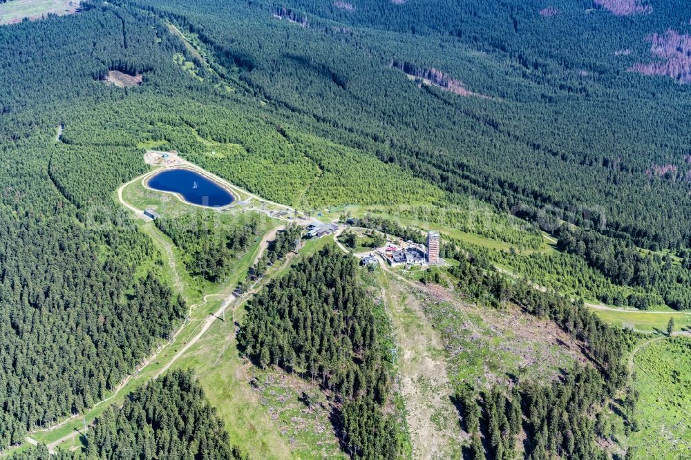 Braunlage from the bird's eye view: Forest and mountain scenery at Wurmberg in Braunlage in the state Lower Saxony, Germany