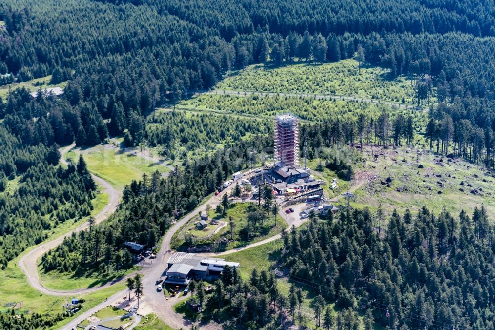 Aerial image Braunlage - Forest and mountain scenery at Wurmberg in Braunlage in the state Lower Saxony, Germany