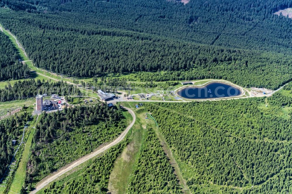 Braunlage from above - Forest and mountain scenery at Wurmberg in Braunlage in the state Lower Saxony, Germany