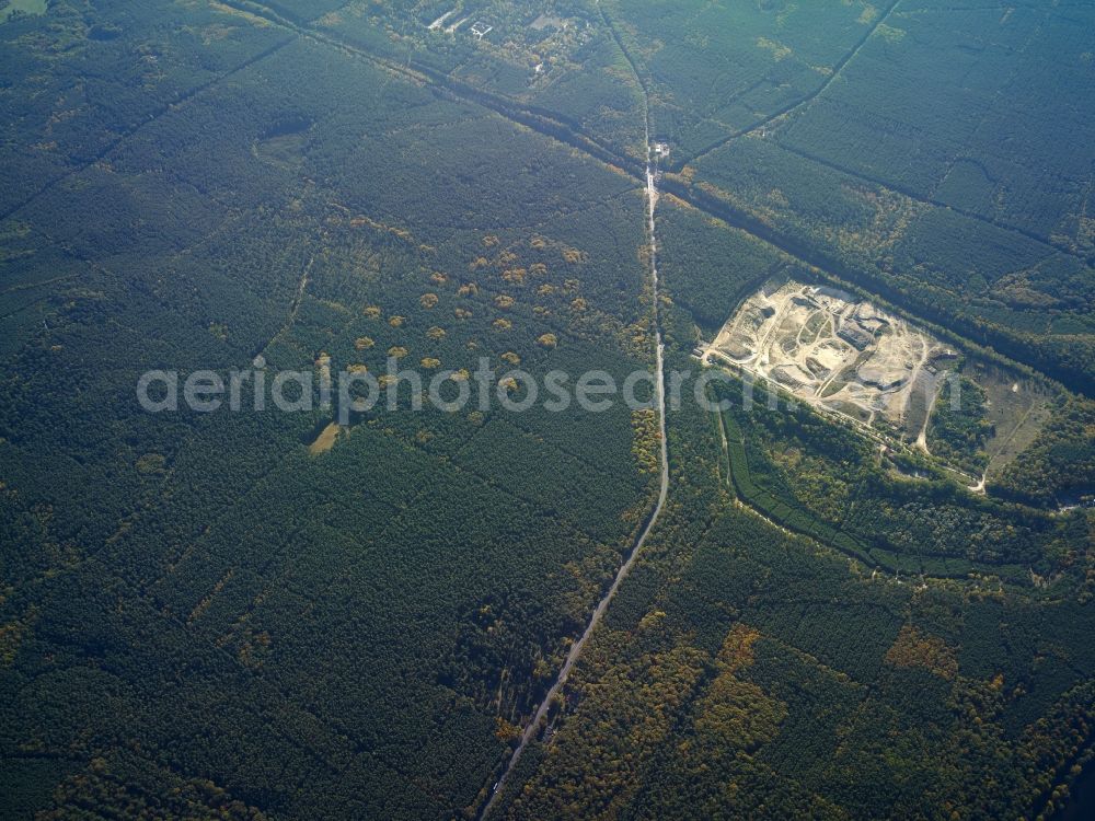 Aerial image Potsdam - Forestland and a gravel mining area of the Company BZR in Potsdam in the state Brandenburg