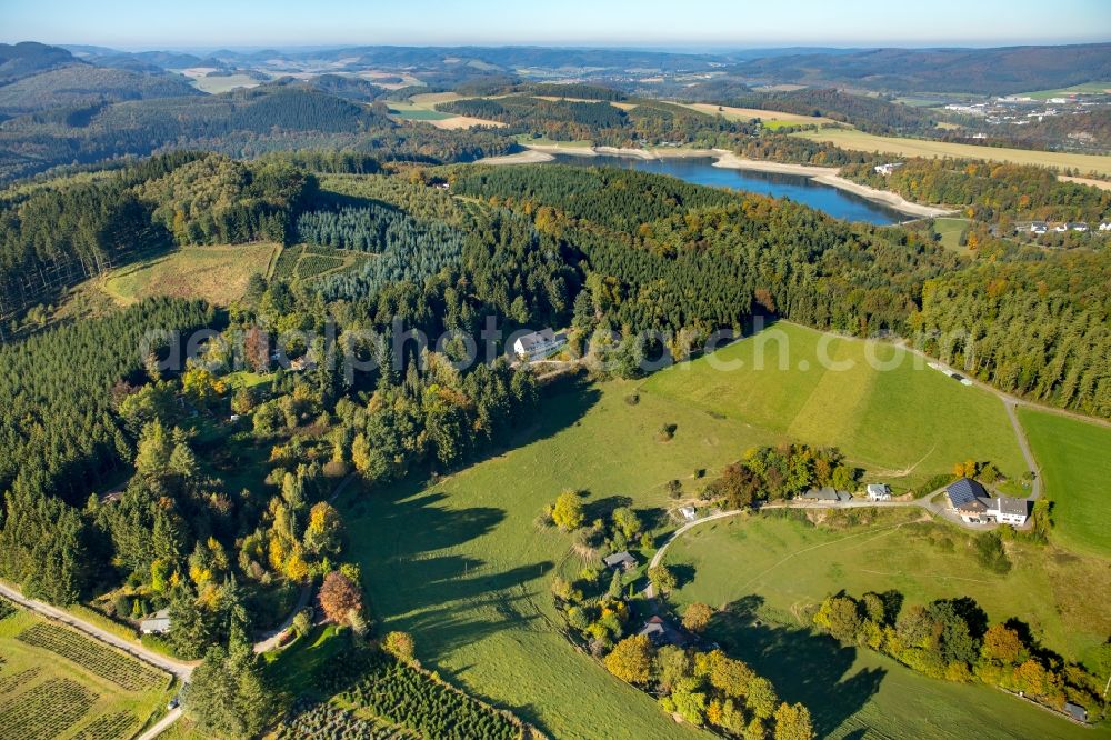 Meschede from above - Forests around the farm hotel Waldhaus Ulmecke in Meschede in the state North Rhine-Westphalia