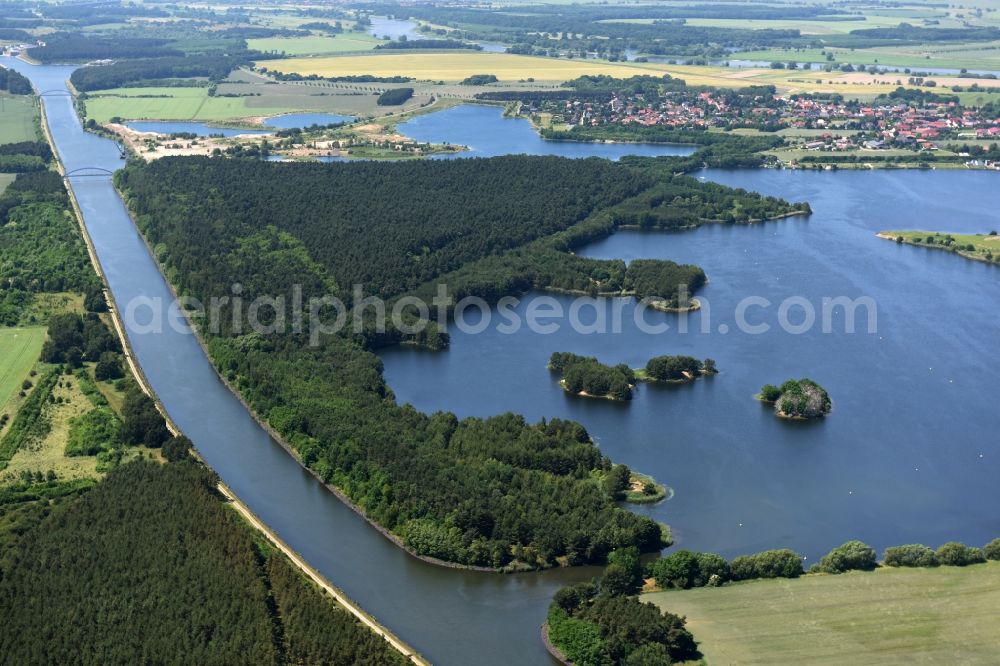 Burg from the bird's eye view: Forests on the shores of Niegripper lake in Burg in the state Saxony-Anhalt