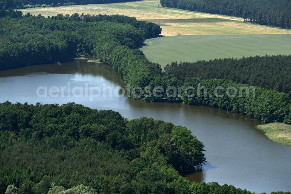 Aerial image Buchholz - Forests on the shores of Lake Roennberg in Buchholz in the state Mecklenburg - Western Pomerania