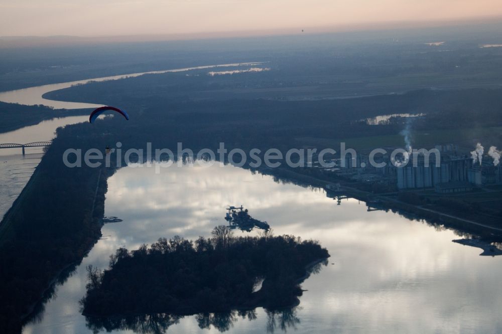 Beinheim from the bird's eye view: Forests on the shores of Lake Beinheim at the river Rhine in Beinheim in Grand Est, France