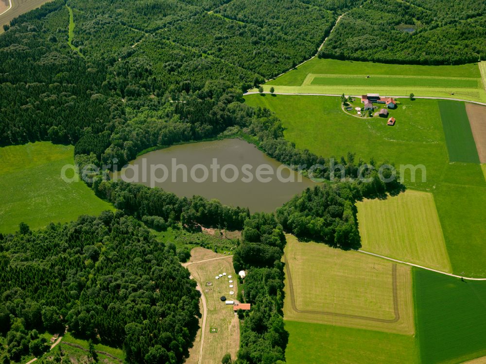 Aerial image Eberhardzell - Forests on the shores of Lake in Eberhardzell in the state Baden-Wuerttemberg, Germany