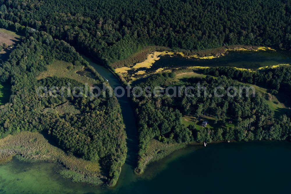 Aerial photograph Luhme - Forests on the shores of Lake Grosser Zechliner See on street Landwehrbruecke in Luhme in the state Brandenburg, Germany