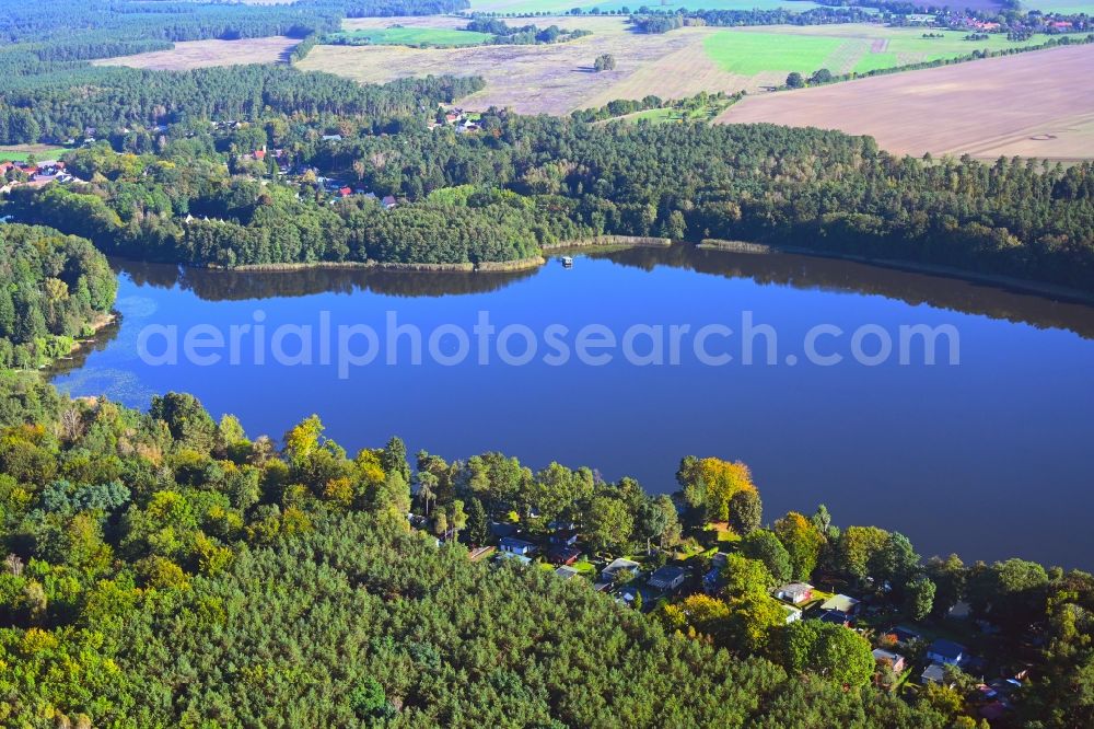 Aerial image Molchow - Forests on the shores of Lake Molchowsee in Molchow in the state Brandenburg, Germany