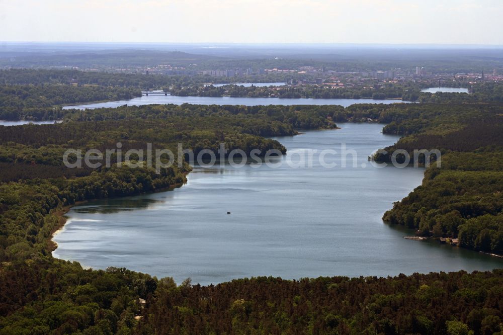 Aerial image Potsdam - Forests on the shores of Lake Sacrower See in Koenigswald in the district Sacrow in Potsdam in the state Brandenburg, Germany