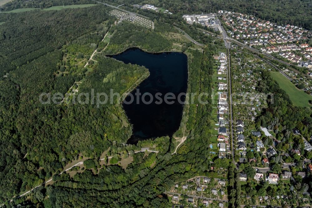 Markkleeberg from above - Forests on the shores of Lake Waldsee Lauer in Markkleeberg in the state Saxony, Germany