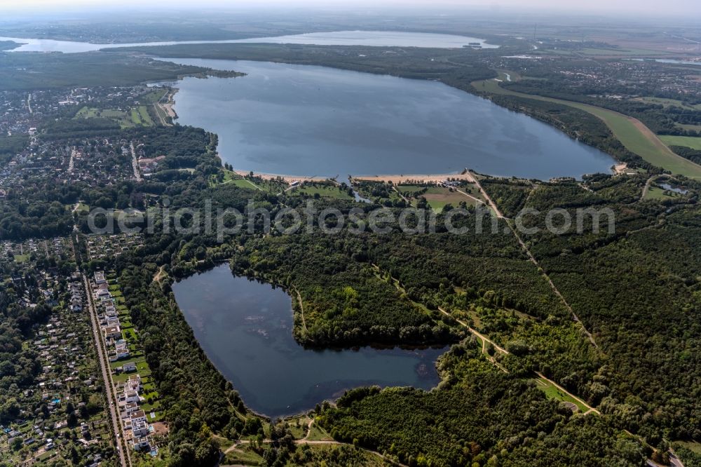 Aerial image Markkleeberg - Forests on the shores of Lake Waldsee Lauer in Markkleeberg in the state Saxony, Germany