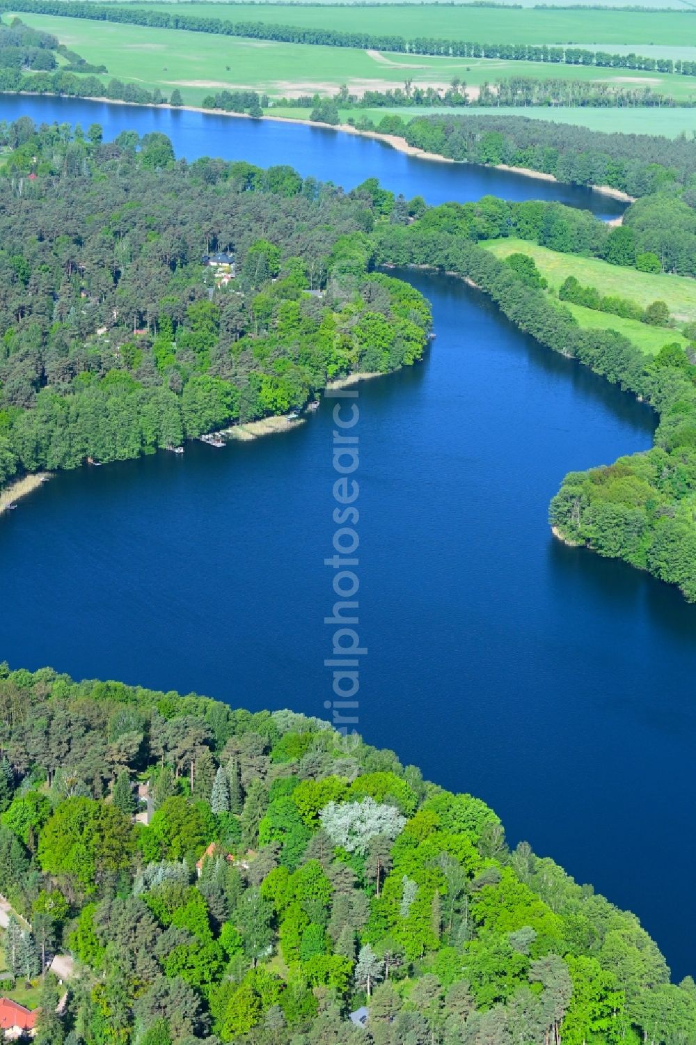 Aerial image Böhmerheide - Forests on the shores of Lake Weisser See in Boehmerheide at Schorfheide in the state Brandenburg, Germany