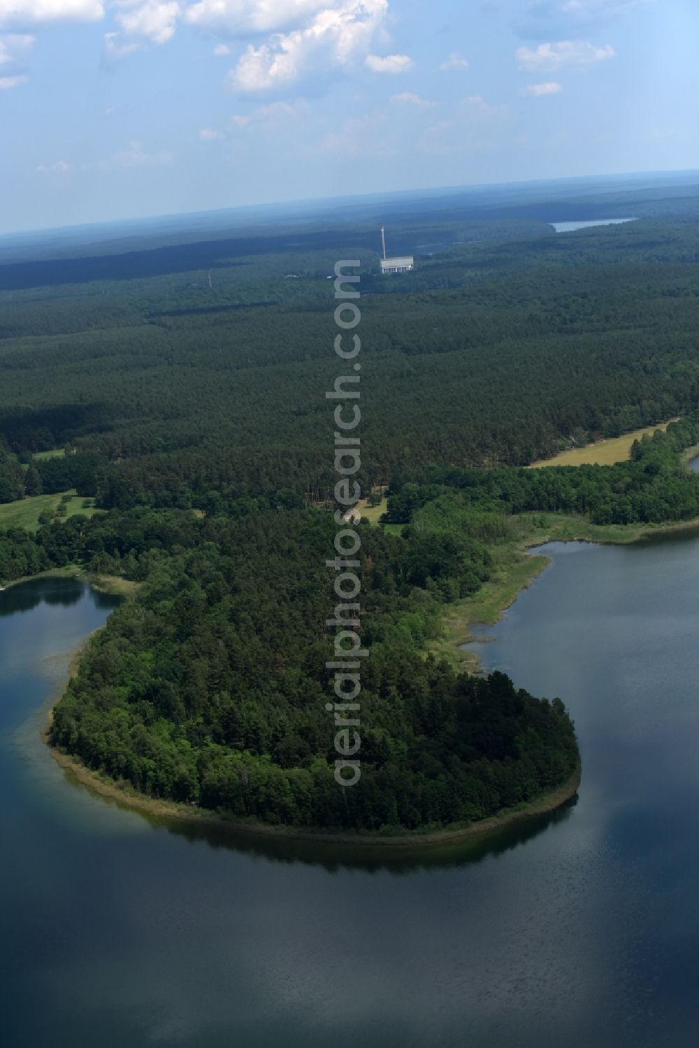 Feldgrieben from above - Forests on the shores of Lake Witwesee in Feldgrieben in the state Brandenburg